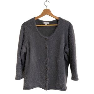 New York & Company gray fuzzy shag pile knit cozy button cardigan sweater XL